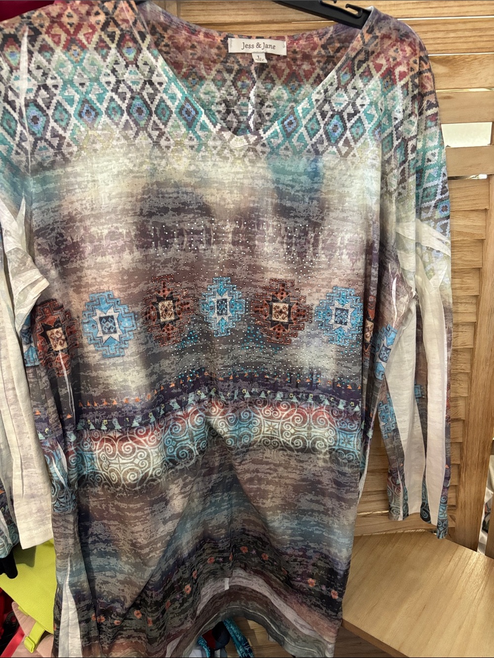 Jess & Jane Multicolor Printed Long Sleeve Women's Top Large